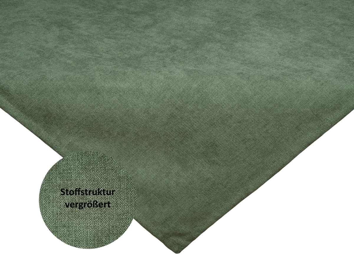 Mitteldecke ca. 80x80 cm oliven-grün Chenille-Haptik beties "FarbTon" mit einem Detailbild der Stoffstrucktur.