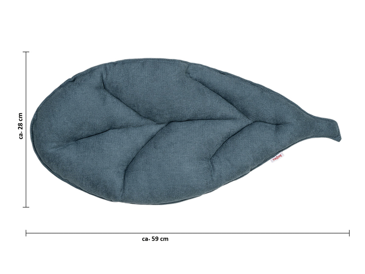 Kissen Blatt 28x59 cm nordlicht-blau beties „FarbTon" – Maßdarstellung des Blattkissens 