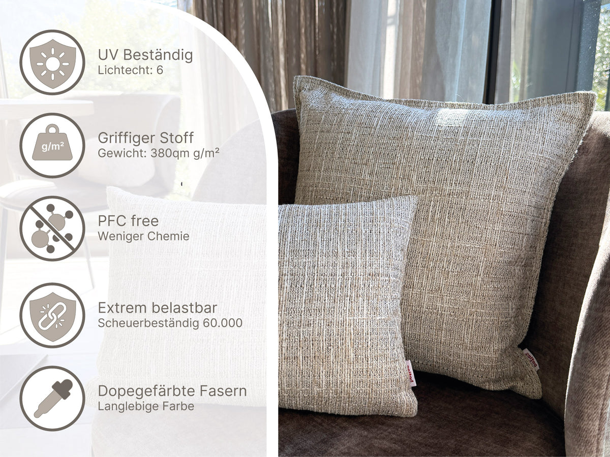  beties Freiluft Melange Outdoor-Kissenhülle Beige – wasserabweisend, wetterbeständig und UV-beständig für Balkon und Terrasse und andere infos