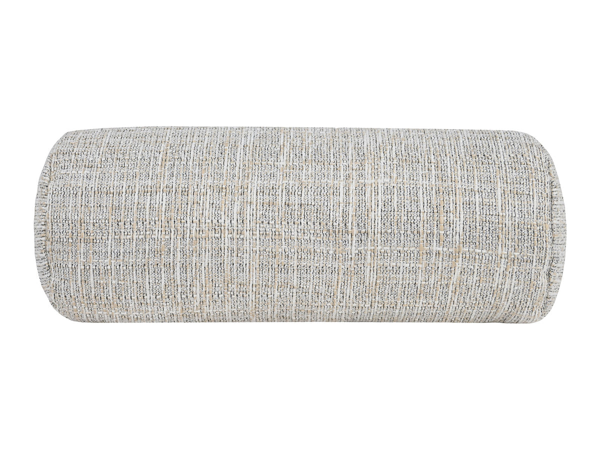  beties Freiluft Melange Outdoor-Nackenrolle 15x40 cm Beige Frontansicht – wetterfeste Kissenhülle für Gartenliege 