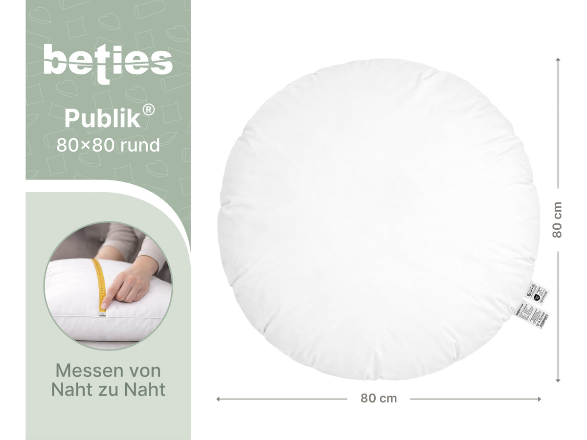  beties Publik Federkissen Fuellkissen 80 cm rund – Masszeichnung mit Durchmesser in Zentimeter 