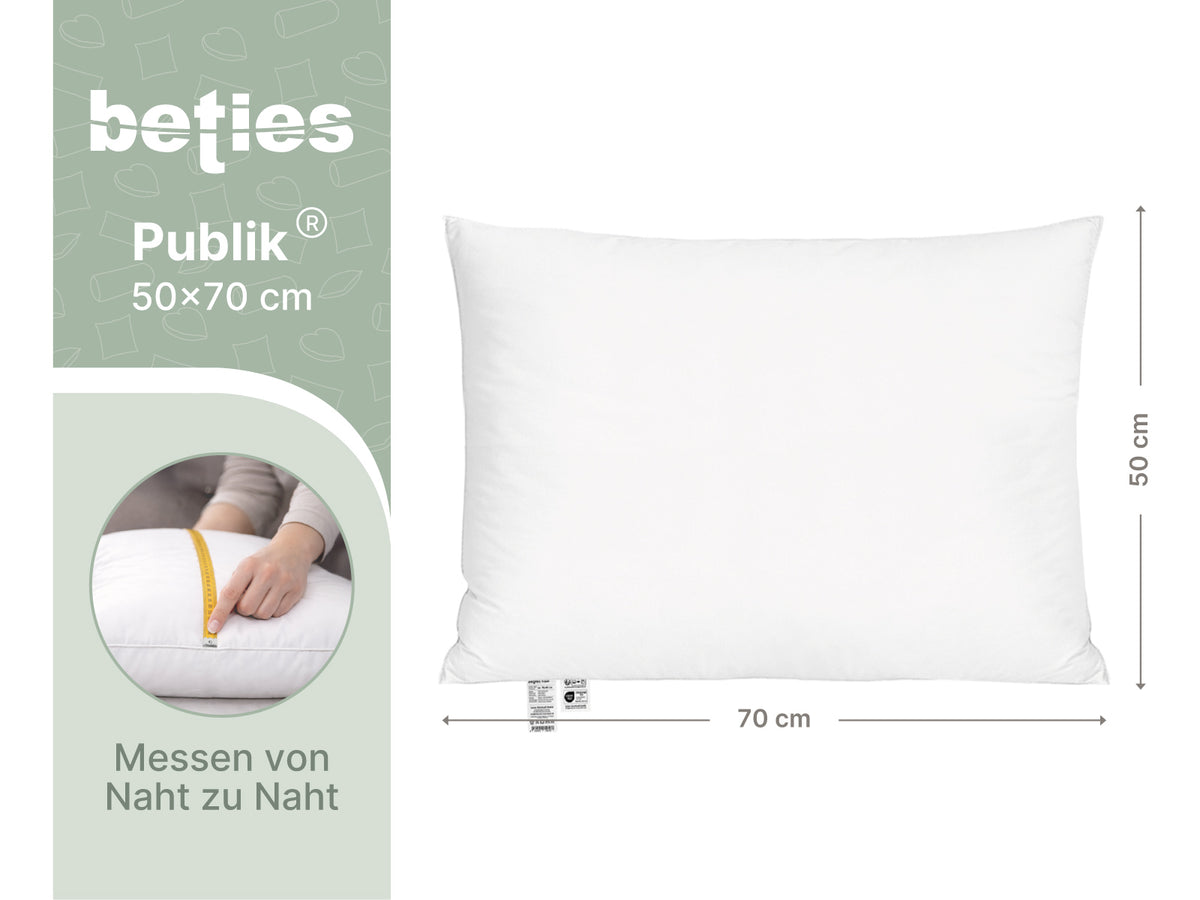 beties Publik Federkissen Kopfkissen 50x70 cm – Maßzeichnung mit Breite und Höhe in Zentimeter