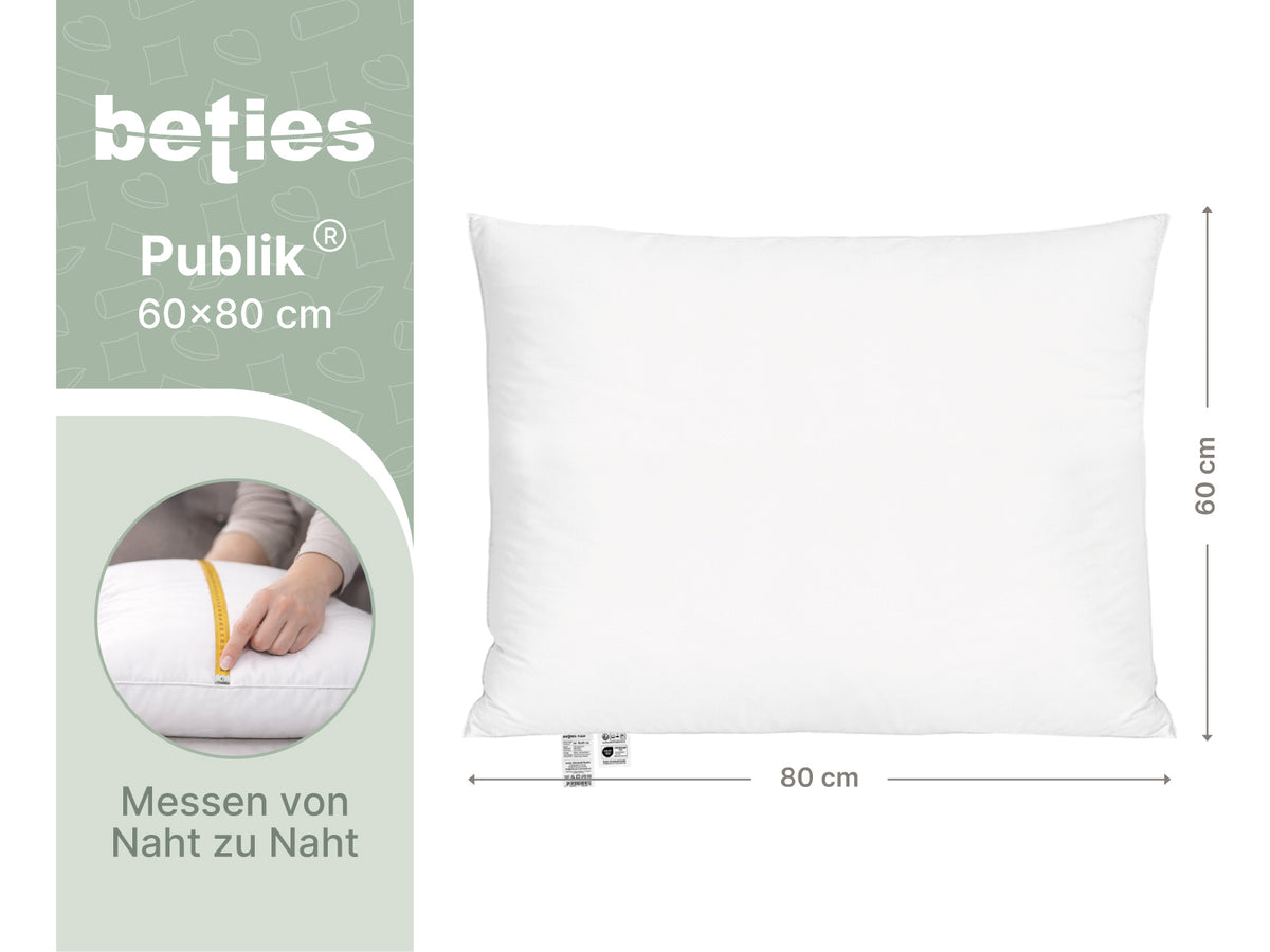 beties Publik Federkissen Kopfkissen 60x80 cm – Maßzeichnung mit Breite und Höhe in Zentimeter