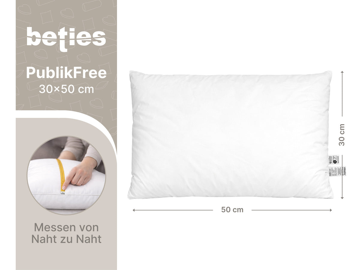 beties PublikFree Polyesterflocken Füllkissen 30x50 cm – Maßzeichnung Breite 30 cm Höhe 50 cm, veganes Füllkissen ohne Federn, Kissenbezug Baumwolle