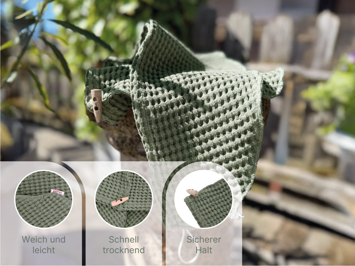  beties Pur Nature Haarturban Salbeigrün – Spa-Feeling zu Hause, Waffelpiqué aus Leinen-Baumwoll-Mix infos