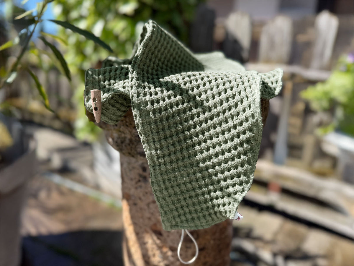  beties Haarturban Salbeigrün – nachhaltiges Wellness-Accessoire aus Waffelpiqué Leinen-Baumwoll-Mix 