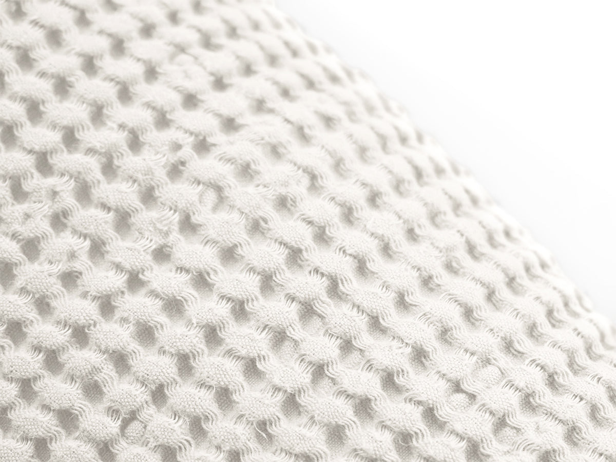 Waffelpique-Stoff, Detailaufnahme in der Farbe Gletscher-weiss aus Baumwoll-Leinenmix von beties aus der "PUR.NATURE" Serie.