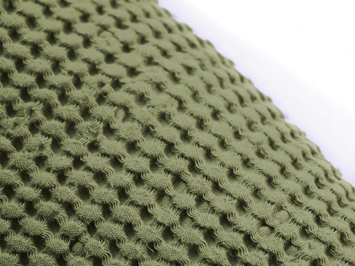 Waffelpique-Stoff, Detailaufnahme in der Farbe Salbei-gruen aus Baumwoll-Leinenmix von beties aus der "PUR.NATURE" Serie.gruen